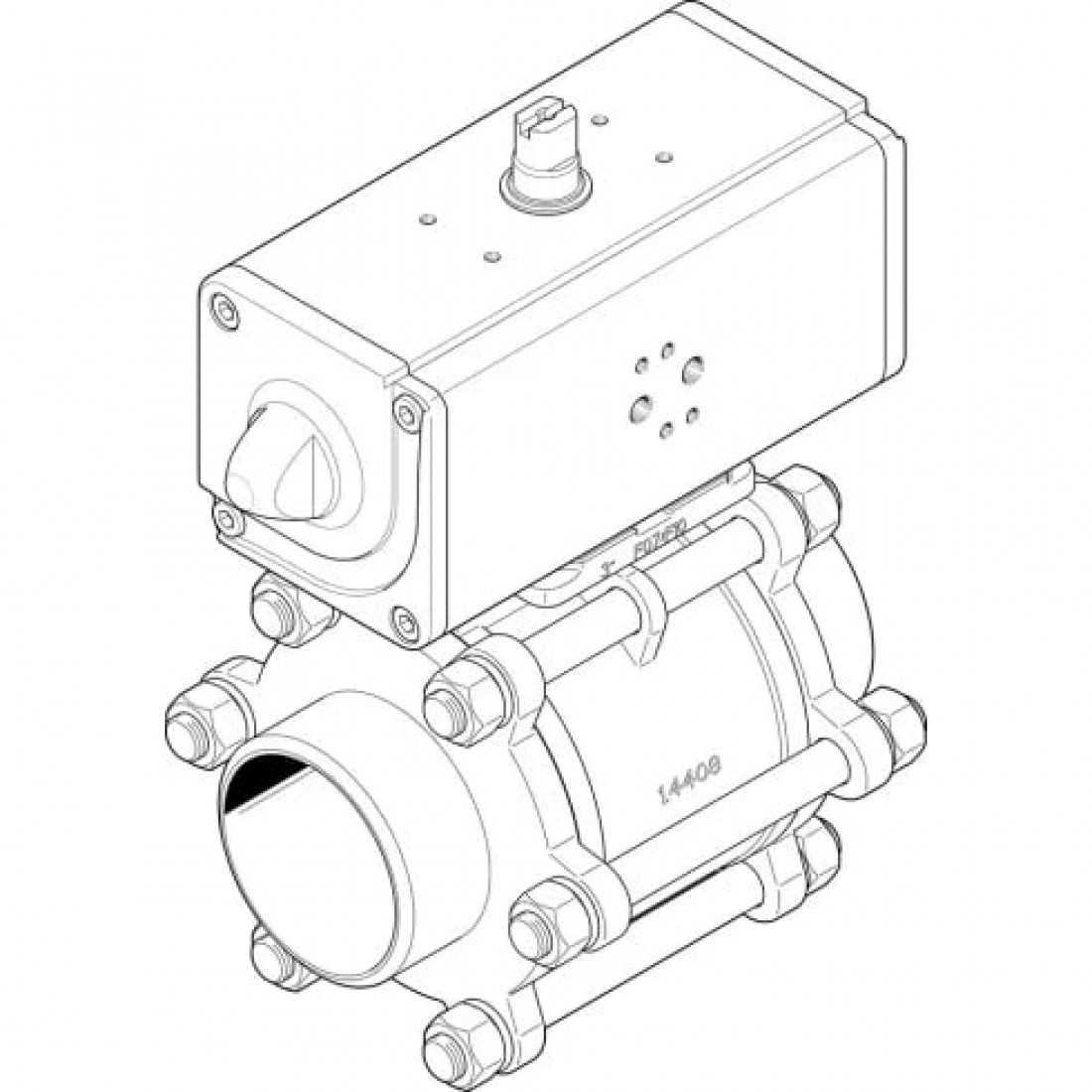 Шаровой кран с приводом Festo VZBA-4-WW-63-T-22-F10-V4V4T-PP240-R-90-C Ру63 Ду100 (PN63 DN100)